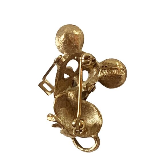 Vintage AVON Mouse w/Glasses & Amber Rhinestone Eyes Gold Tone Brooch Lapel Pin - Picture 2 of 6